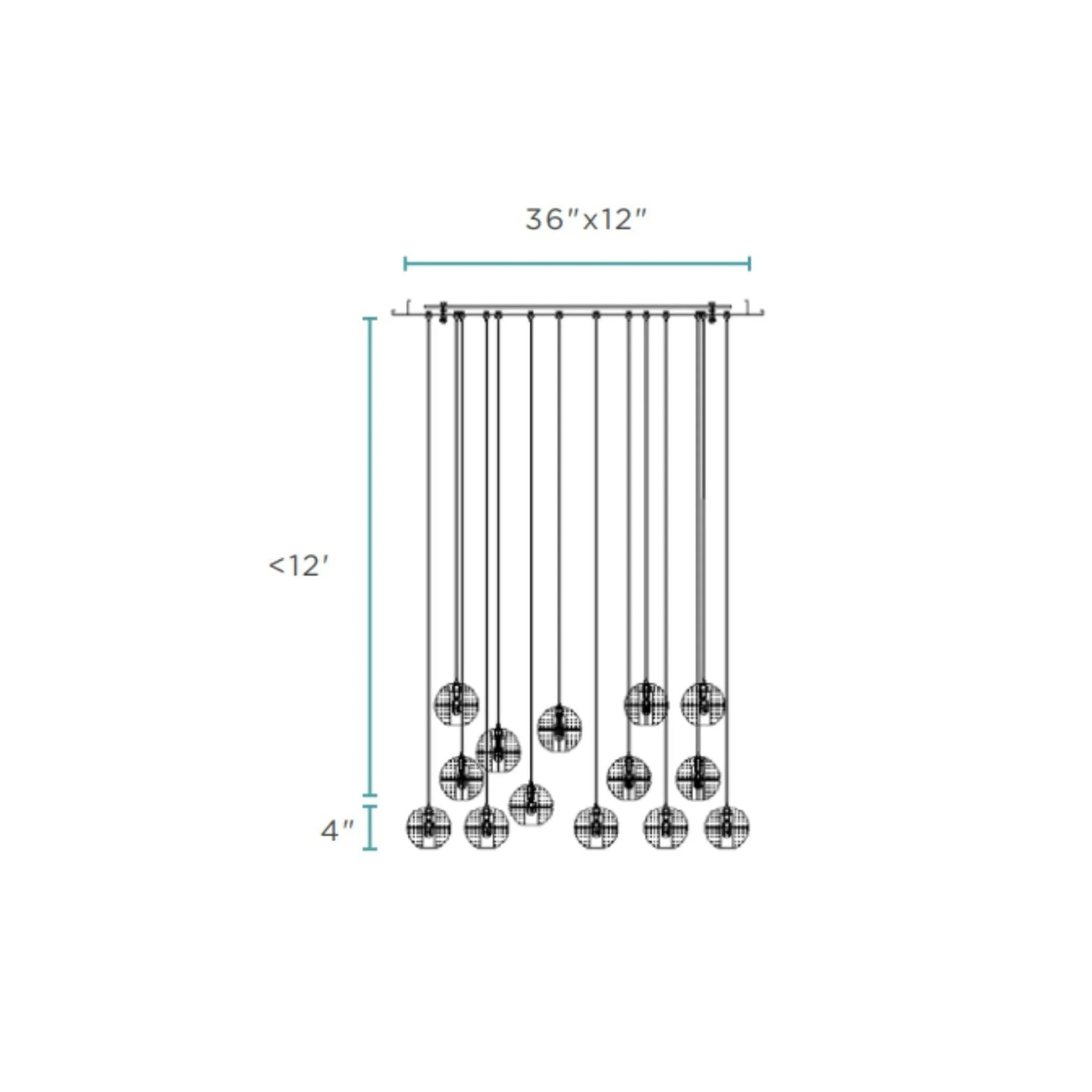 14 light Crystal Spheres Chandelier  // Rectangular Chrome Canopy