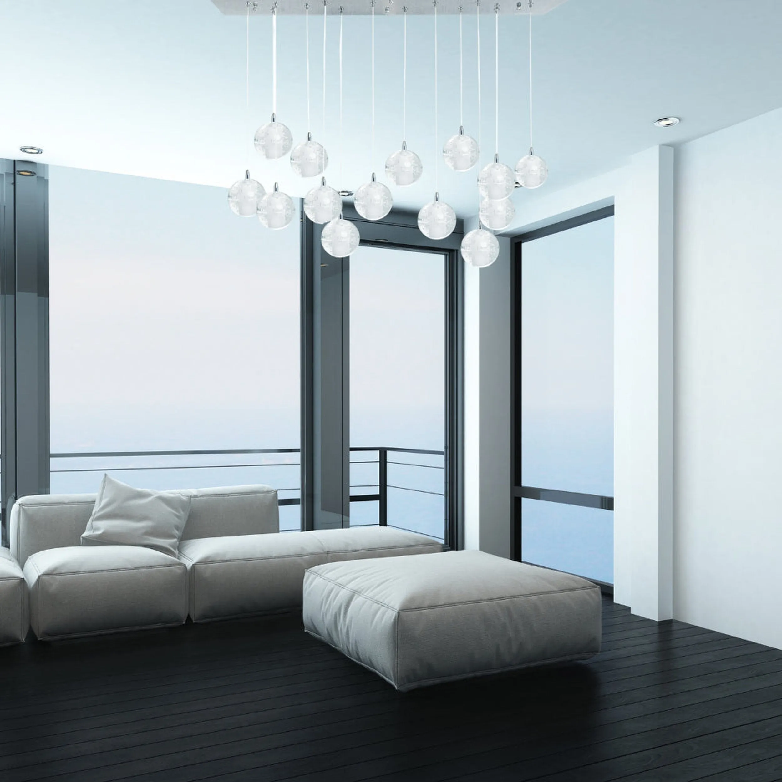 14 light Crystal Spheres Chandelier  // Rectangular Chrome Canopy