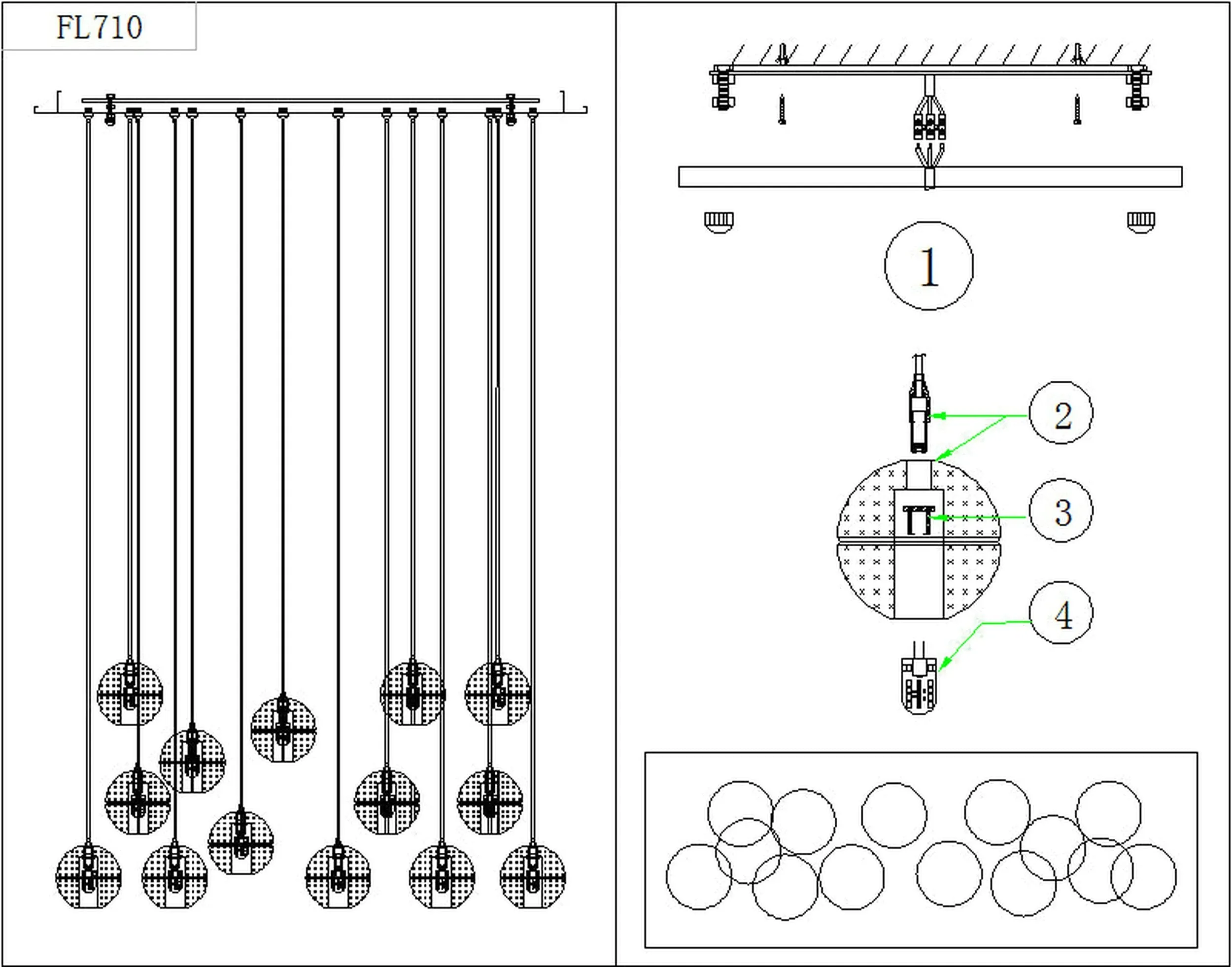 14 light Crystal Spheres Chandelier  // Rectangular Chrome Canopy