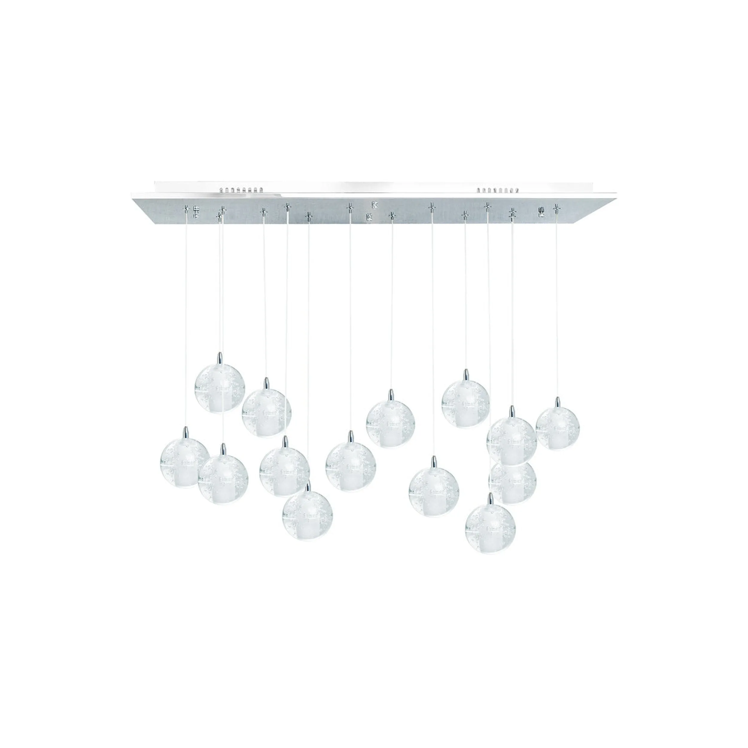 14 light Crystal Spheres Chandelier  // Rectangular Chrome Canopy