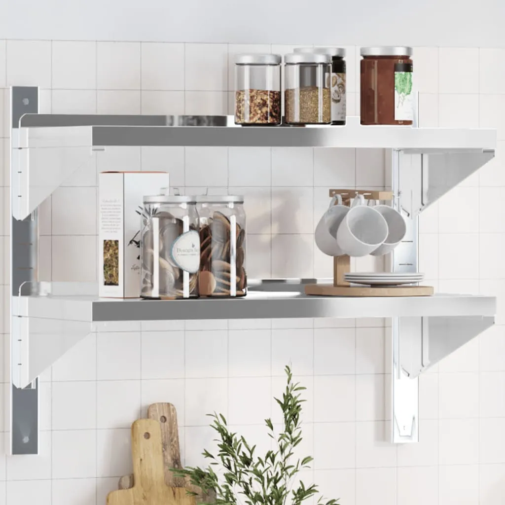 2-Tier Wall Shelf 75x30x60 cm Silver Stainless Steel