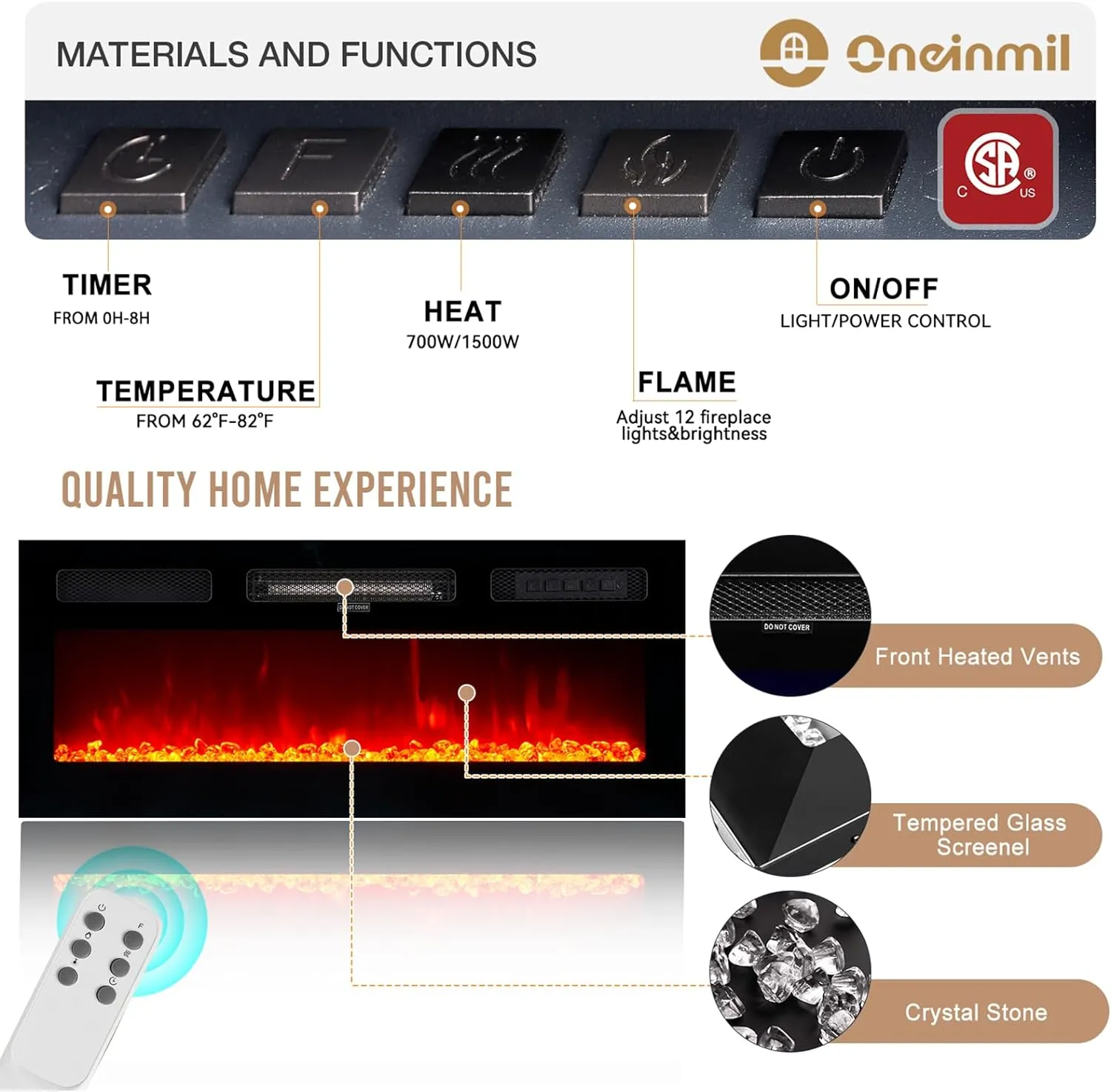 70"/80" 2 Tiers Luxury Modern High Gloss Fireplace TV Stand