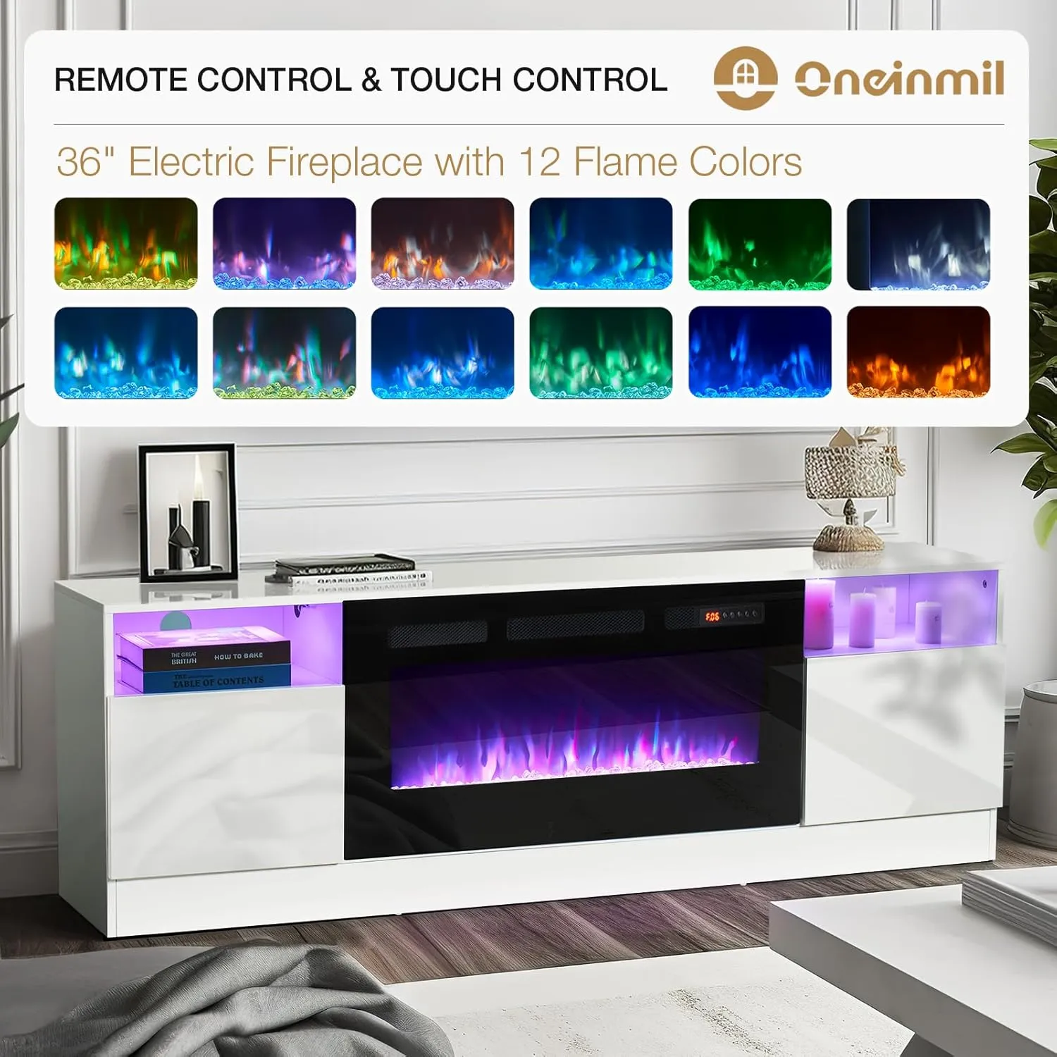 70"/80" Wood Texture Fireplace TV Stand with Storage Cabinet