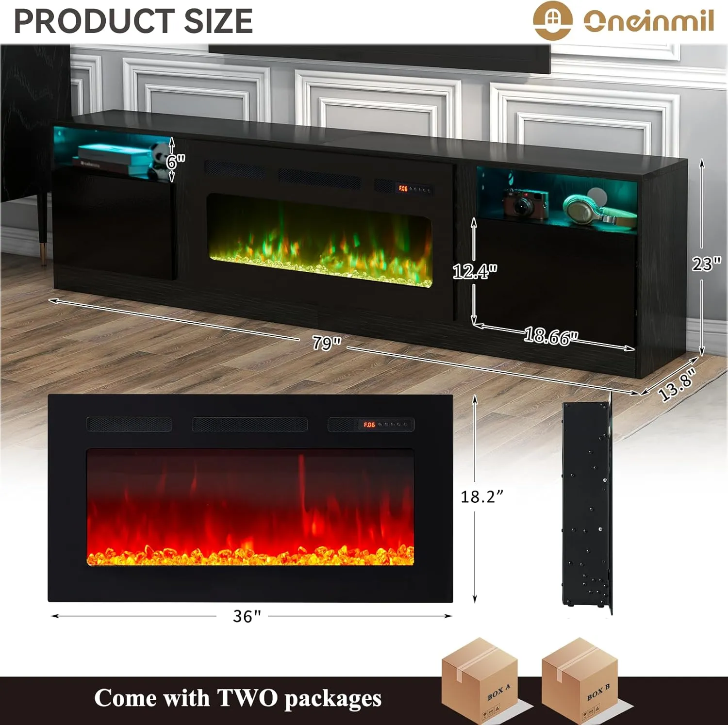 70"/80" Wood Texture Fireplace TV Stand with Storage Cabinet