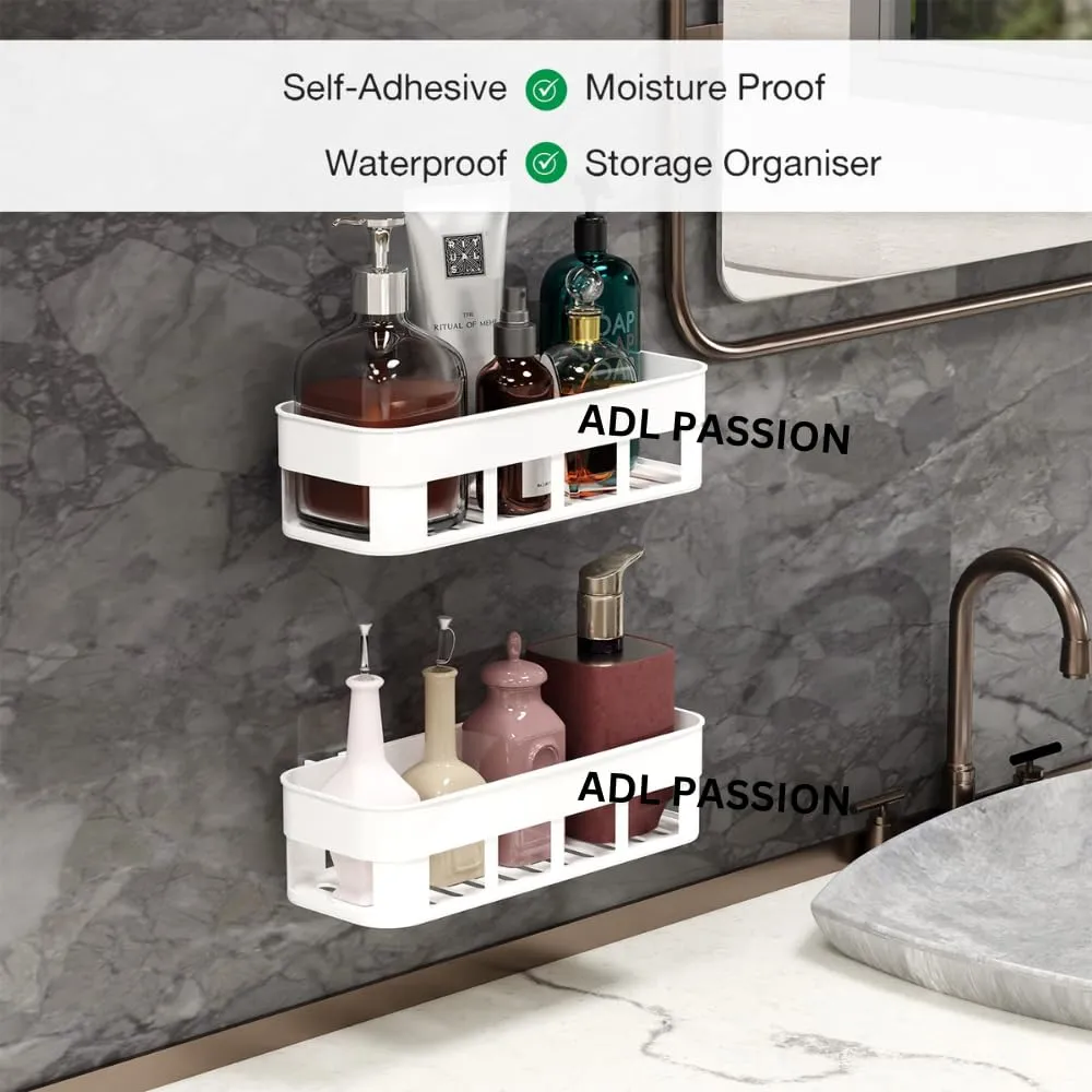 ADL PASSION Wall Mounted Plastic Self Adhesive Bathroom Shelf/Bathroom Organizer/Bathroom Accessories/Bathroom Shelf for Wall/Wall Mounted Shelf (White)