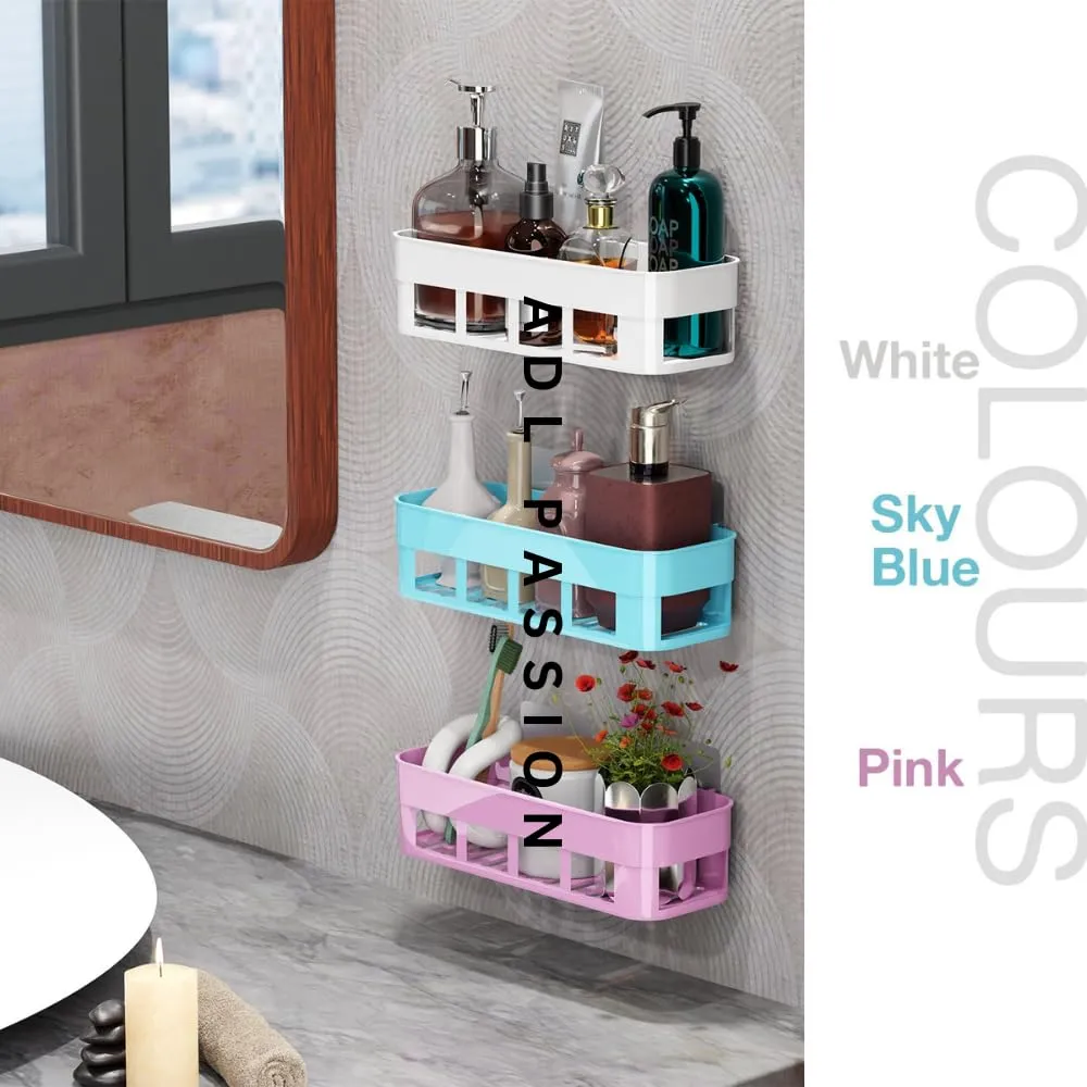 ADL PASSION Wall Mounted Plastic Self Adhesive Bathroom Shelf/Bathroom Organizer/Bathroom Accessories/Bathroom Shelf for Wall/Wall Mounted Shelf (White)