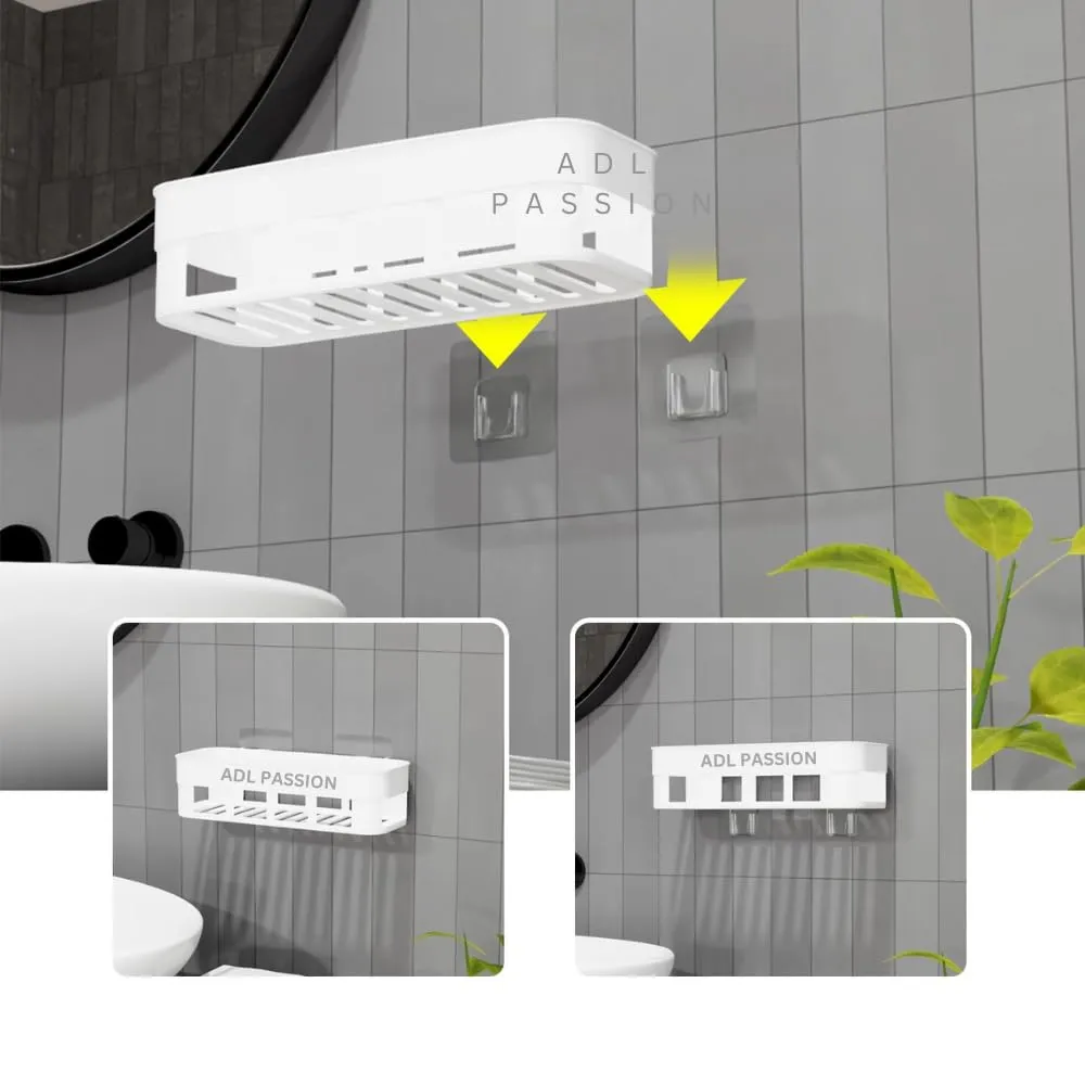 ADL PASSION Wall Mounted Plastic Self Adhesive Bathroom Shelf/Bathroom Organizer/Bathroom Accessories/Bathroom Shelf for Wall/Wall Mounted Shelf (White)
