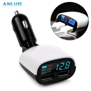 ANLUD Universal Dual USB Car Charger LED Screen 3.4A Cars Voltage Monitoring Display
