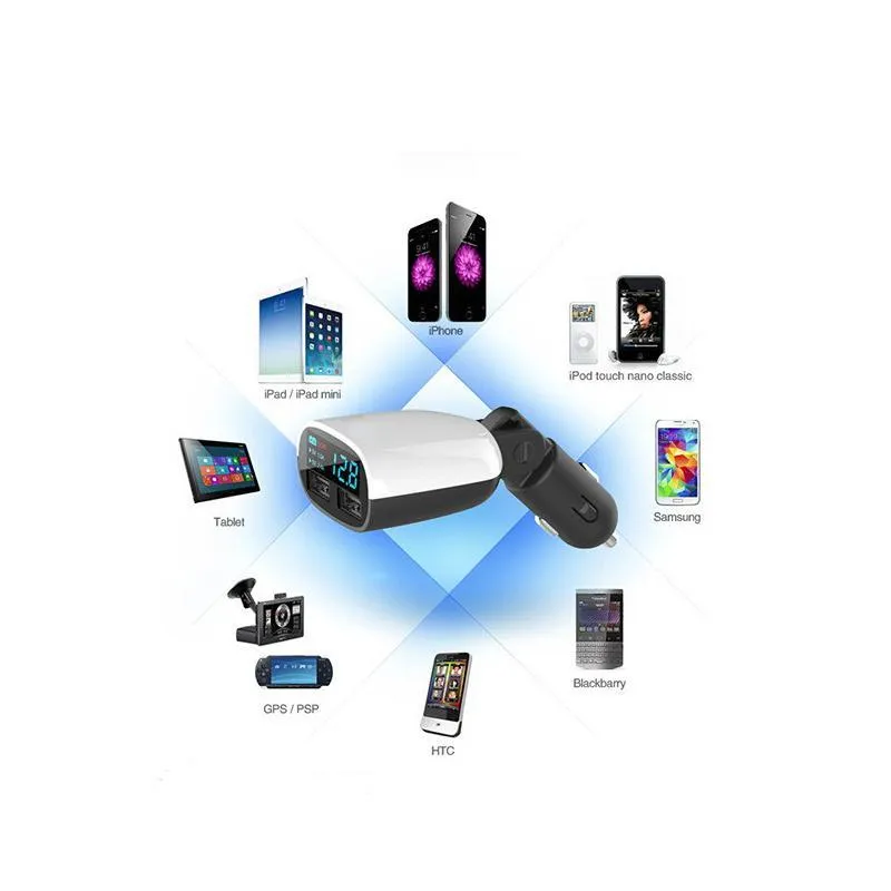 ANLUD Universal Dual USB Car Charger LED Screen 3.4A Cars Voltage Monitoring Display