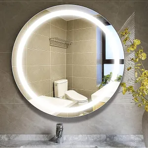 Bungalow Mercer Led Mirror for Bathroom with Antifog and Triple Touch (White/Warm White/Cool White) Color, Dimmable with Rust & Termite Proof Frame, CRI 80  | 60 Cm Round|