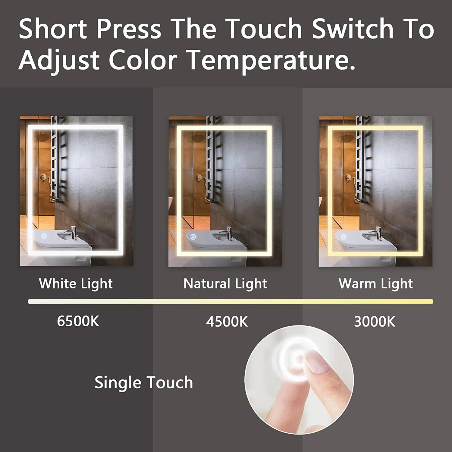 Bungalow Mercer Led Mirror for Bathroom with Antifog and Triple Touch (White/Warm White/Cool White) Color, Dimmable with Rust & Termite Proof Frame, CRI 80  | 60 Cm Round|