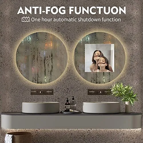 Bungalow Mercer Led Mirror for Bathroom with Antifog and Triple Touch (White/Warm White/Cool White) Color, Dimmable with Rust & Termite Proof Frame, CRI 80  | 60 Cm Round|