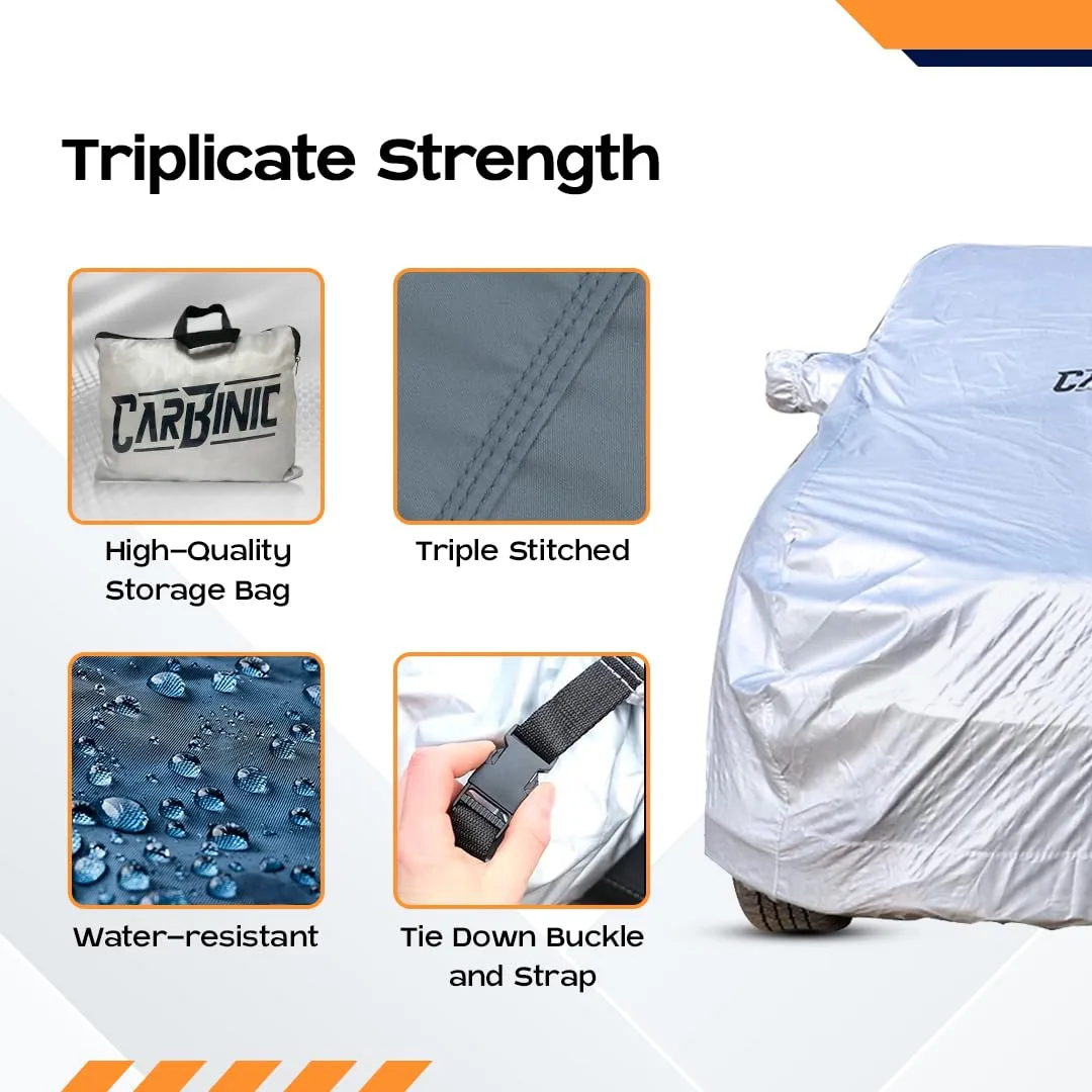 CARBINIC Car Body Cover for Maruti Ignis 2017 | Water Resistant, UV Protection Car Cover | Scratchproof Body Shield | Dustproof All-Weather Cover | Mirror Pocket & Antenna | Car Accessories, Silver