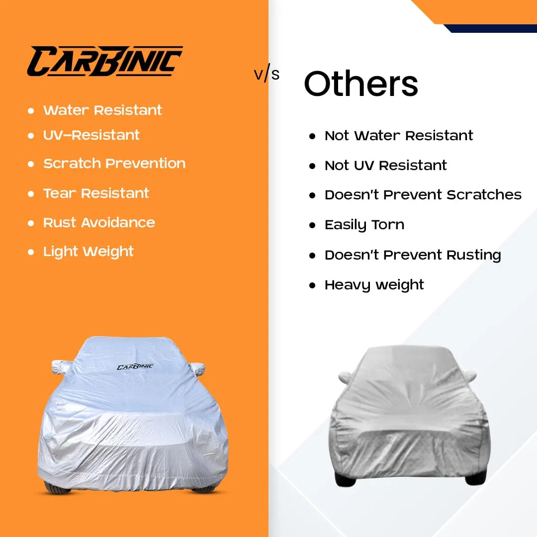 CARBINIC Car Body Cover for Maruti Ignis 2017 | Water Resistant, UV Protection Car Cover | Scratchproof Body Shield | Dustproof All-Weather Cover | Mirror Pocket & Antenna | Car Accessories, Silver