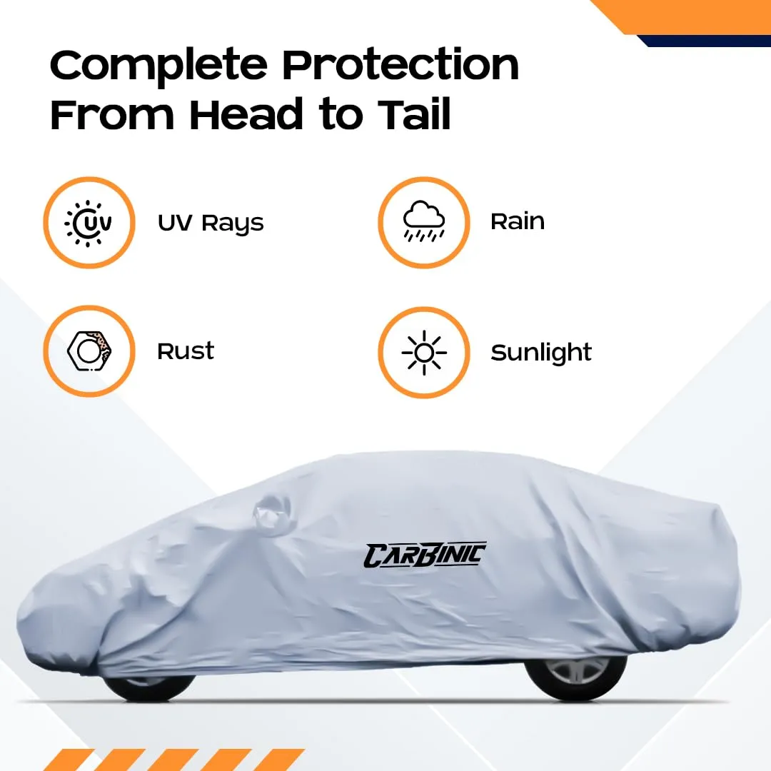 CARBINIC Car Body Cover for Maruti Ignis 2017 | Water Resistant, UV Protection Car Cover | Scratchproof Body Shield | Dustproof All-Weather Cover | Mirror Pocket & Antenna | Car Accessories, Silver