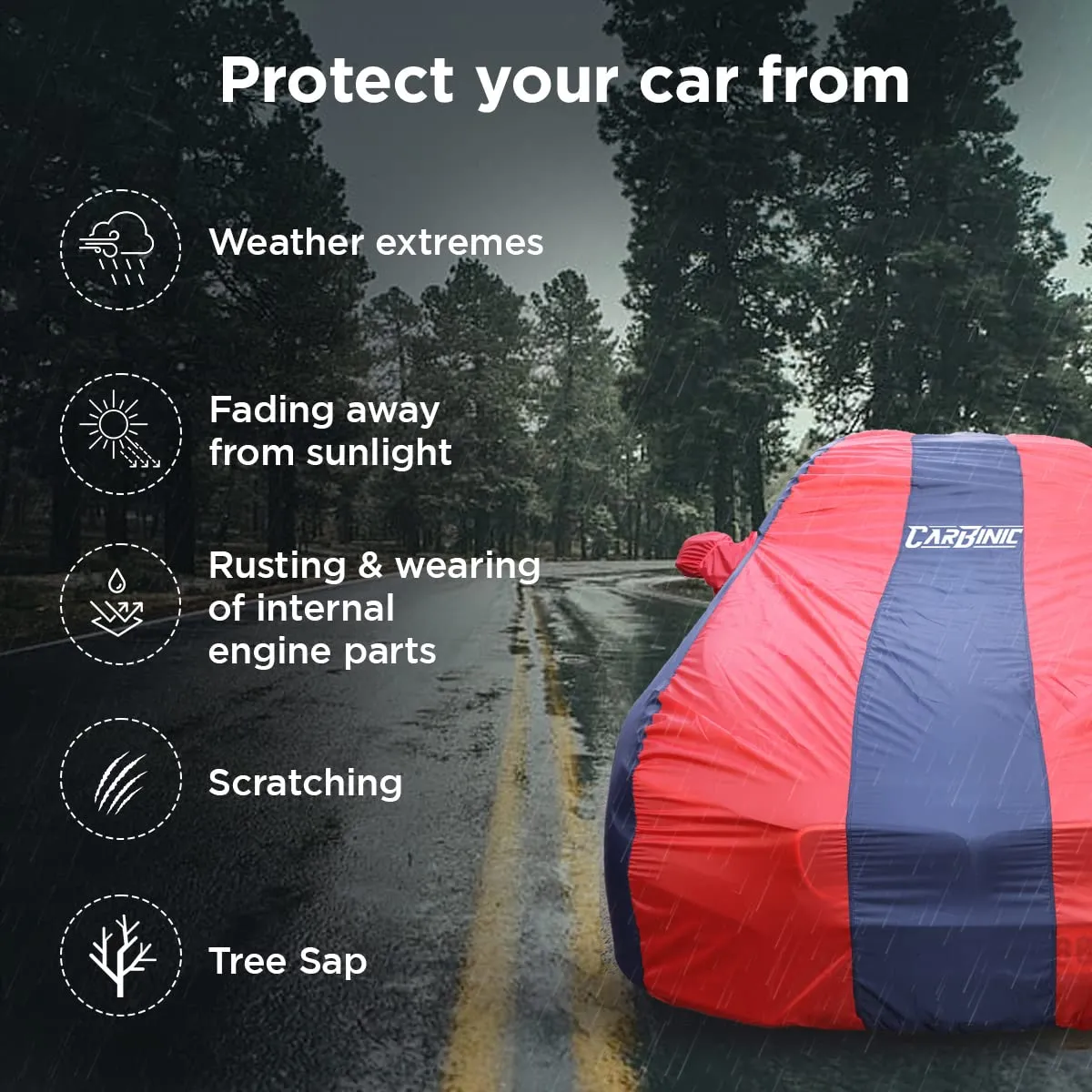 CARBINIC Car Body Cover for Skoda Kushaq 2021 | Water Resistant, UV Protection Car Cover | Scratchproof Body Shield | Dustproof All-Weather Cover | Mirror Pocket & Antenna | Car Accessories, Blue Red