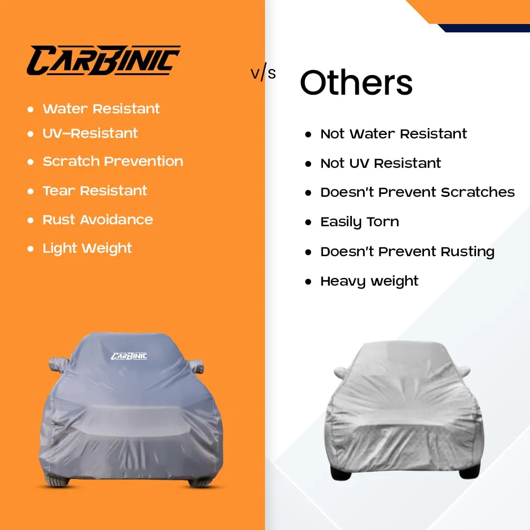 CARBINIC Car Body Cover for Toyota Glanza 2022 | Water Resistant, UV Protection Car Cover | Scratchproof Body Shield | Dustproof All-Weather Cover | Mirror Pocket & Antenna | Car Accessories, Grey