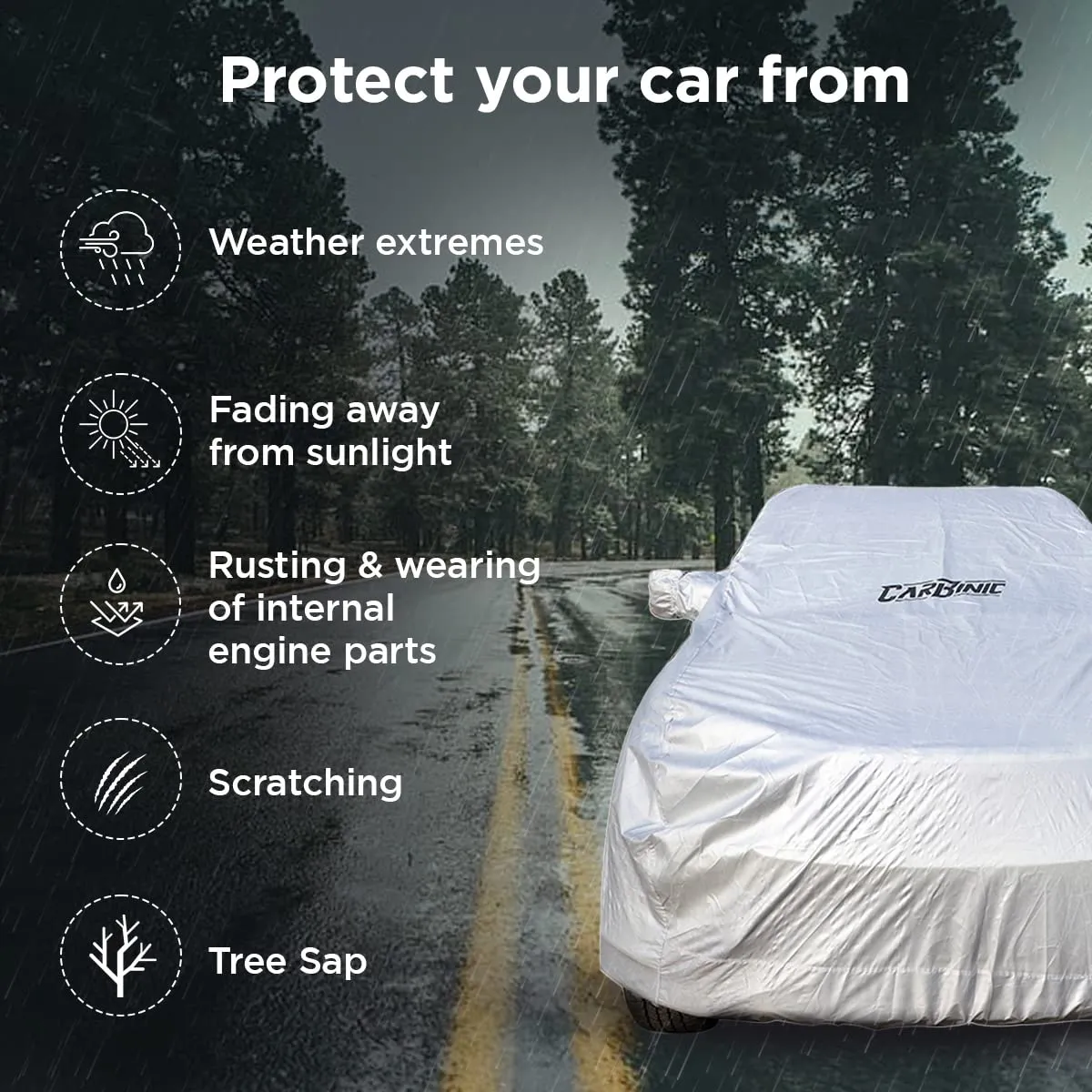 CARBINIC Waterproof Car Body Cover for Hyundai Grand i10 | Dustproof, UV Proof Car Cover | i10 Car Accessories | Mirror Pockets & Antenna Triple Stitched | Double Layered Soft Cotton Lining, Silver