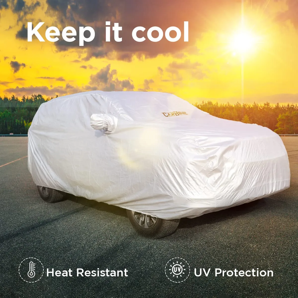 CARBINIC Waterproof Car Body Cover for Hyundai Grand i10 | Dustproof, UV Proof Car Cover | i10 Car Accessories | Mirror Pockets & Antenna Triple Stitched | Double Layered Soft Cotton Lining, Silver