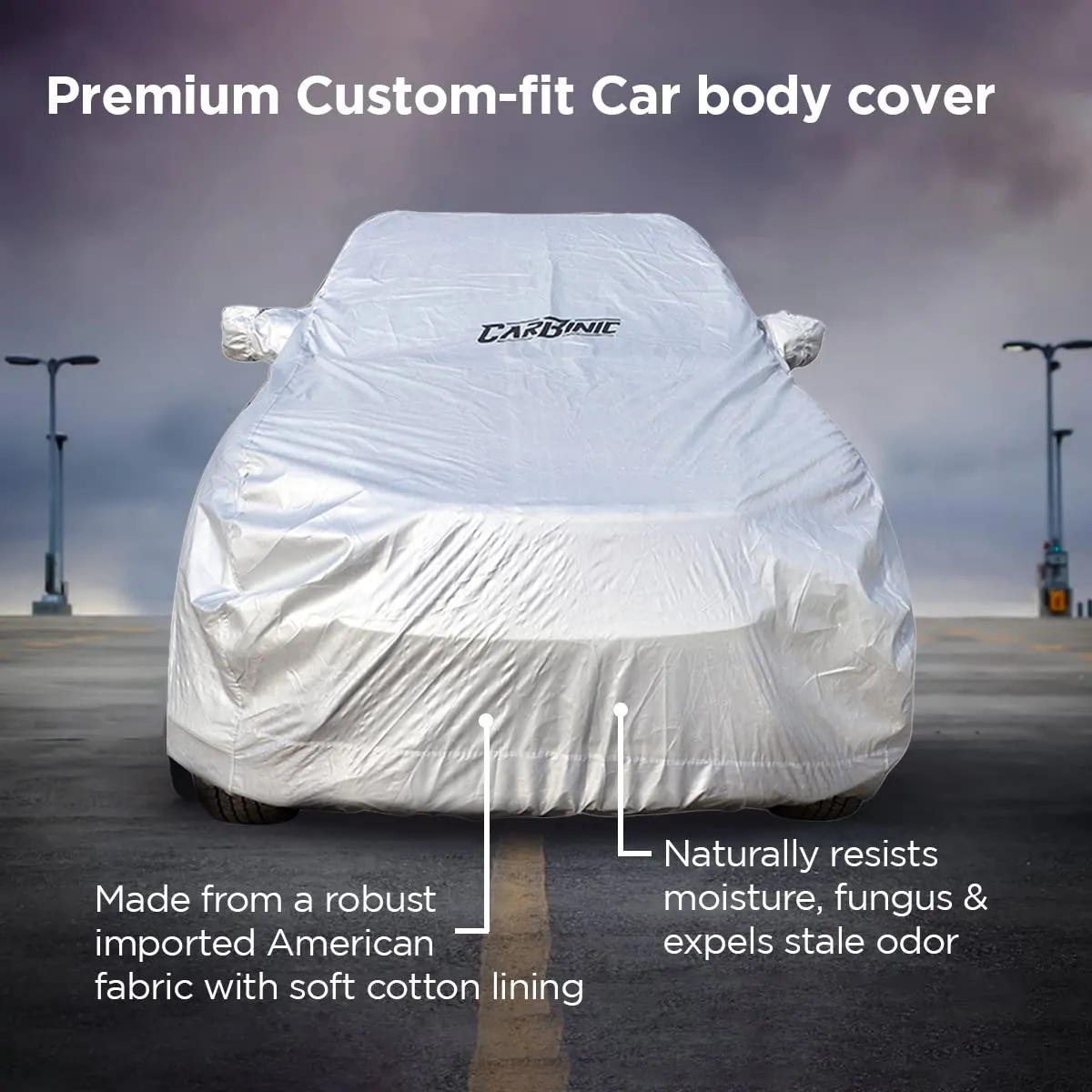 CARBINIC Waterproof Car Body Cover for Hyundai Grand i10 | Dustproof, UV Proof Car Cover | i10 Car Accessories | Mirror Pockets & Antenna Triple Stitched | Double Layered Soft Cotton Lining, Silver