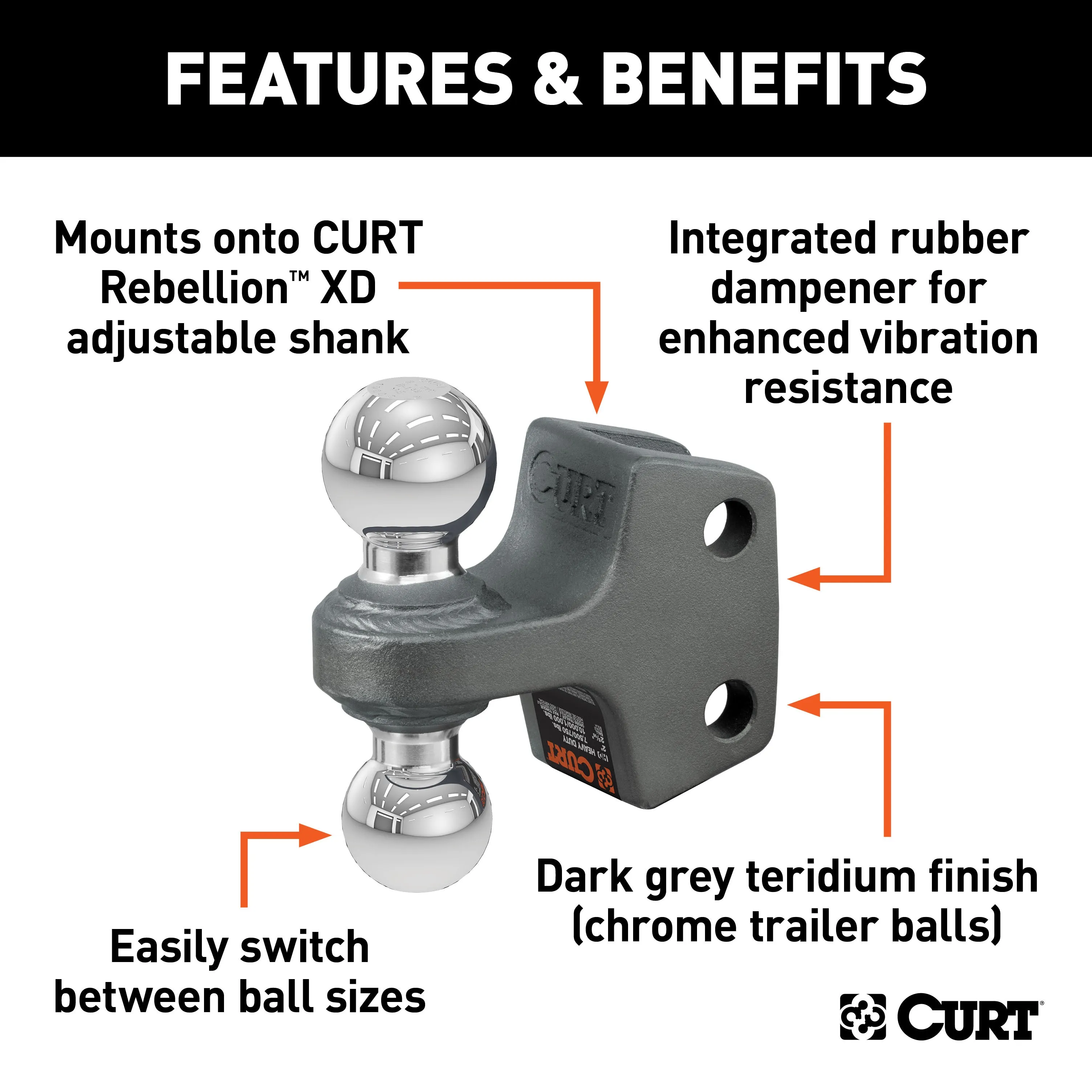CURT 45952 CURT 45952 Replacement Rebellion XD Dual Ball; 2; 2-5/16-Inch; Up to 15K