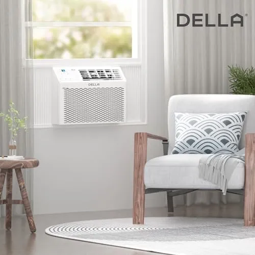 DELLA 12000 BTU Energy Saving Window Air Conditioner, Cools Up to 550 Sq. Ft., GEO Location, AC Unit with WIFI Smart Controls, Remote, Dehumidifier, Fan, Reusable Filter, Easy Install Kit