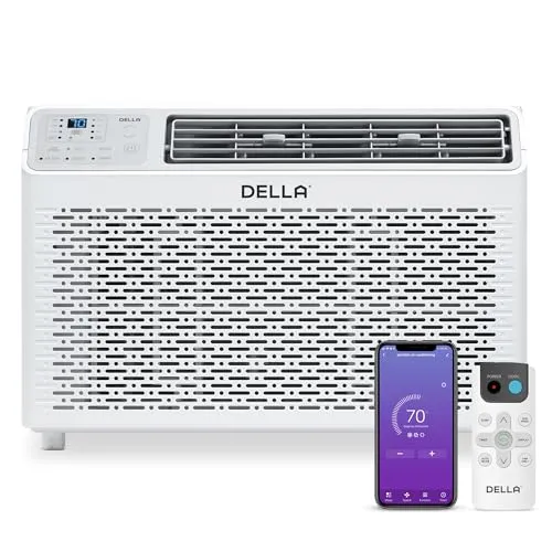 DELLA 12000 BTU Energy Saving Window Air Conditioner, Cools Up to 550 Sq. Ft., GEO Location, AC Unit with WIFI Smart Controls, Remote, Dehumidifier, Fan, Reusable Filter, Easy Install Kit