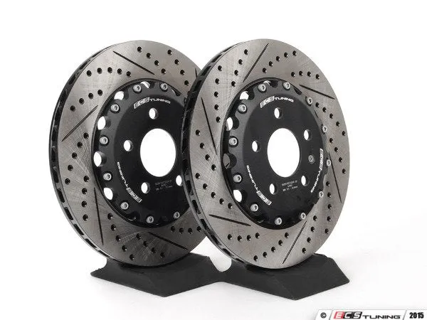 ECS TUNING - Front Cross-Drilled & Slotted 2-Piece Semi-Floating Brake Rotors - Pair (345x30)