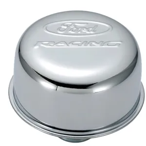 Ford Racing Push-In Round Breather - 1-1/4 in Hole - Ford Racing Logo - Chrome 302-215