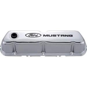 Ford Racing Tall Valve Cover - Baffled - Breather Hole - Ford Mustang Logo - Chrome - Small Block Ford (Pair)