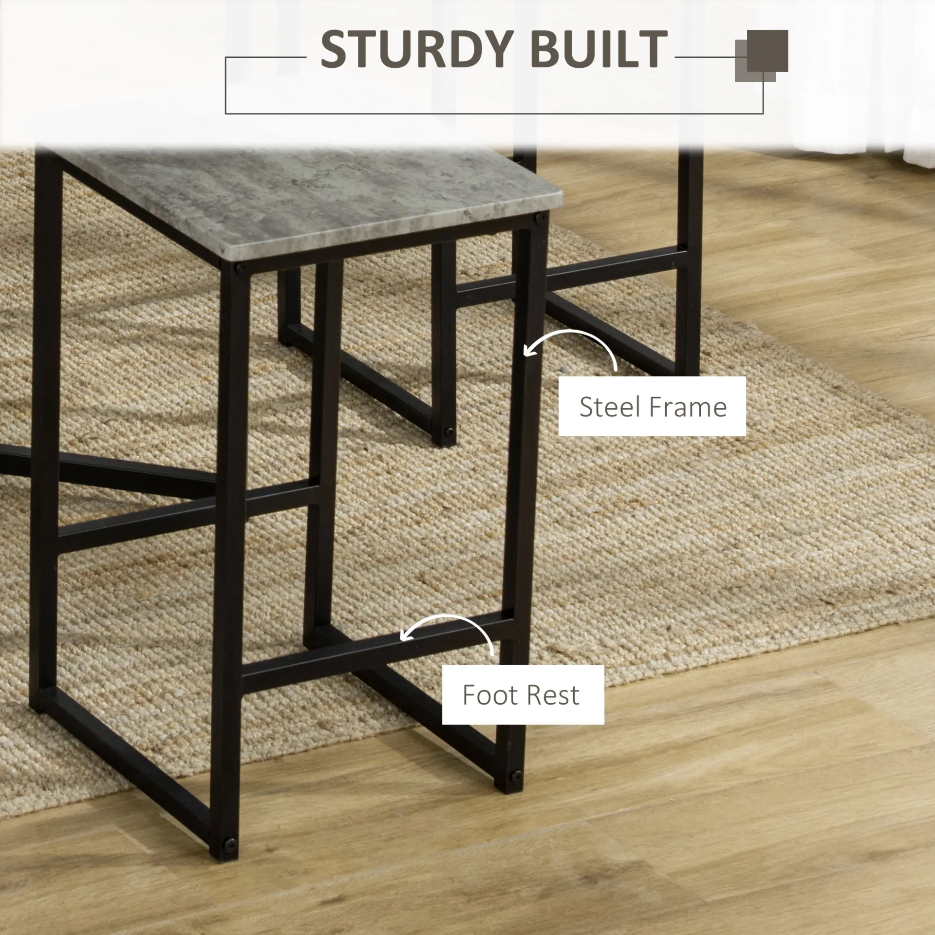 HOMCOM 5pc Bar Table Set - Modern Concrete Grey Dining Table with Steel Frame for Home Kitchens & Breakfast Bars