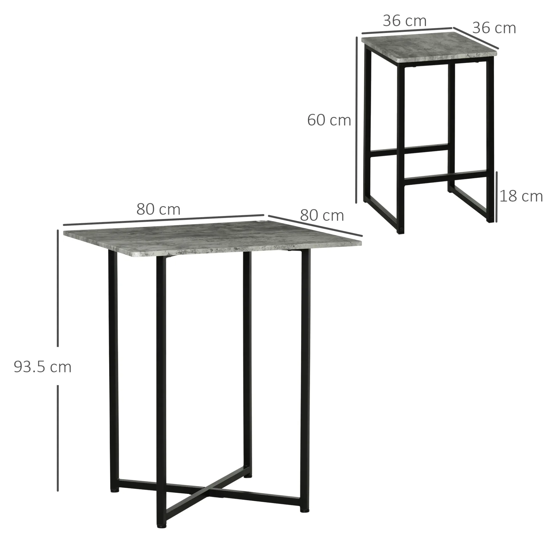 HOMCOM 5pc Bar Table Set - Modern Concrete Grey Dining Table with Steel Frame for Home Kitchens & Breakfast Bars