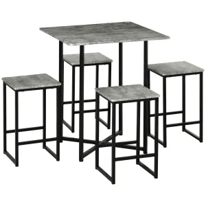 HOMCOM 5pc Bar Table Set - Modern Concrete Grey Dining Table with Steel Frame for Home Kitchens & Breakfast Bars