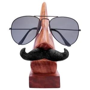 KRAFT JUNCTION Handmade Wooden Spec Holder - 3D Nose Shape Goggle Holder - Office Decor Organization Moustache