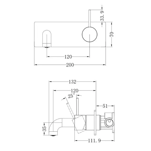 Nero Mecca Wall Basin/Bath Mixer Handle Up 120mm Gun Metal