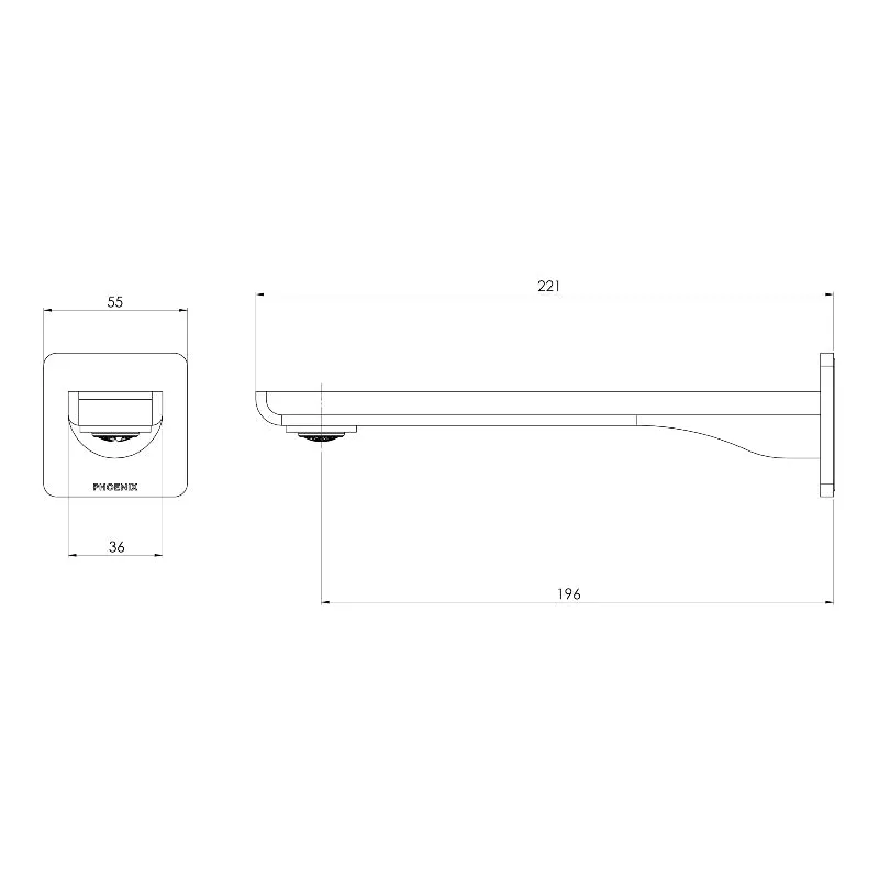 Phoenix Gloss MKII Wall Basin / Bath Outlet 200mm - Matte Black
