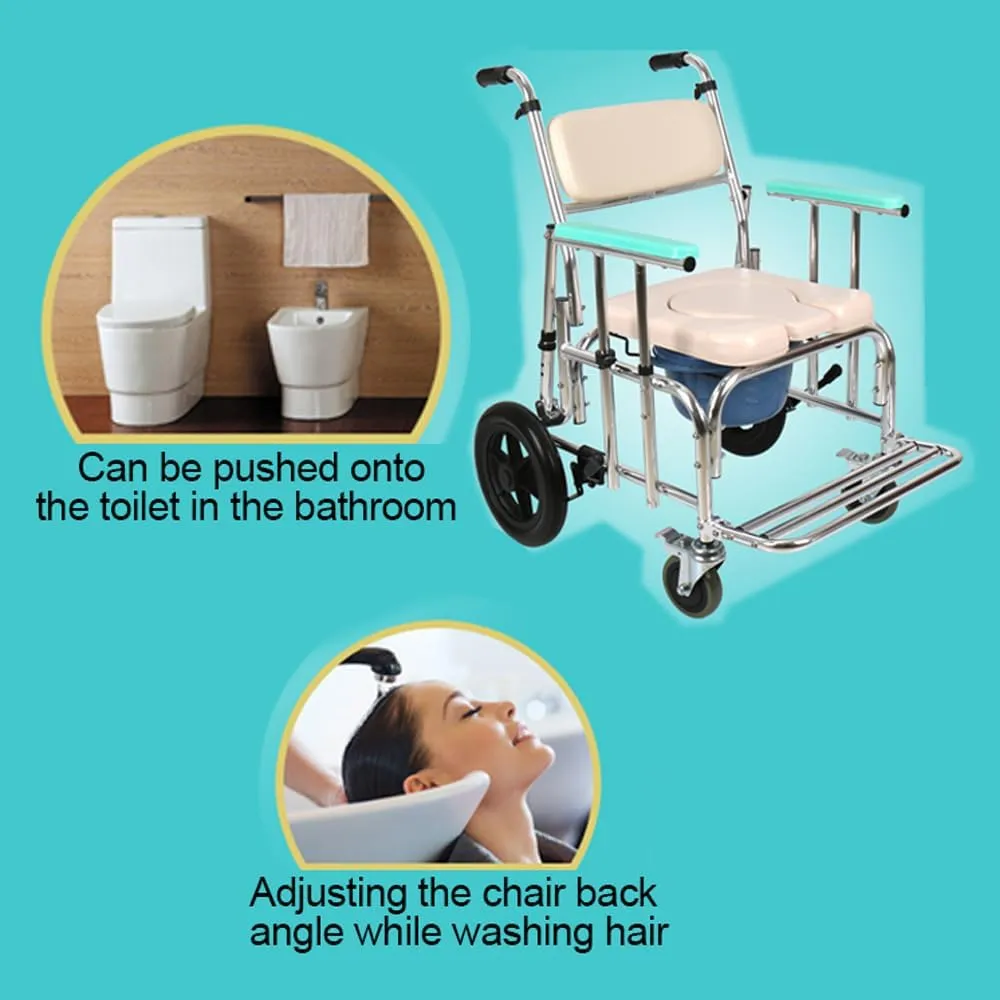Rolling Shower Chair for Elderly & Disabled – Commode Wheelchair with Adjustable Backrest & 12" Rear Wheels Model M677123
