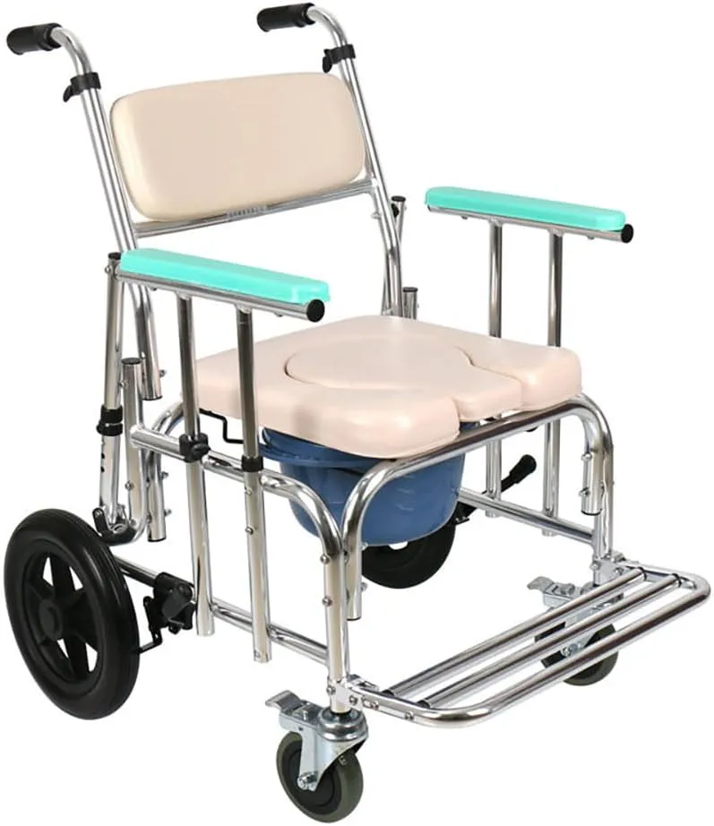 Rolling Shower Chair for Elderly & Disabled – Commode Wheelchair with Adjustable Backrest & 12" Rear Wheels Model M677123