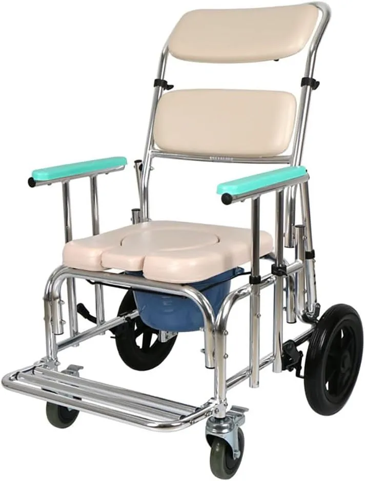 Rolling Shower Chair for Elderly & Disabled – Commode Wheelchair with Adjustable Backrest & 12" Rear Wheels Model M677123