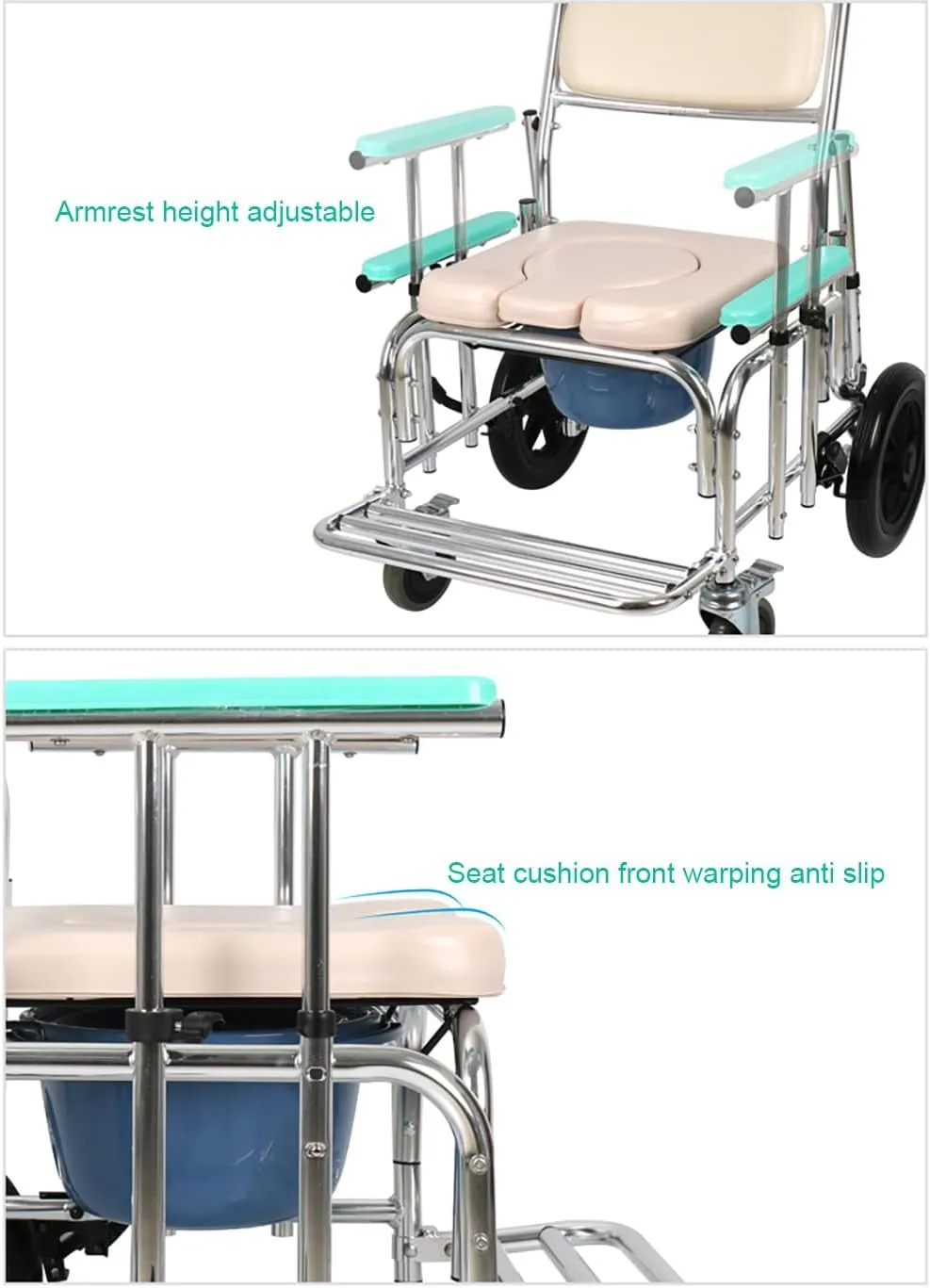 Rolling Shower Chair for Elderly & Disabled – Commode Wheelchair with Adjustable Backrest & 12" Rear Wheels Model M677123