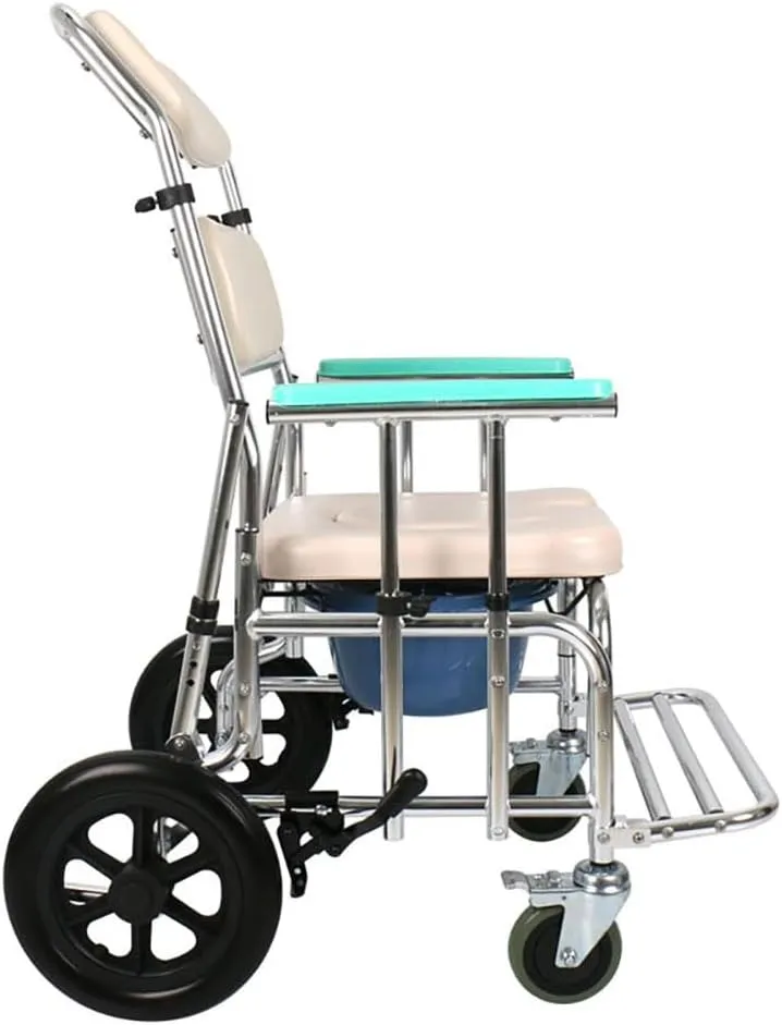 Rolling Shower Chair for Elderly & Disabled – Commode Wheelchair with Adjustable Backrest & 12" Rear Wheels Model M677123