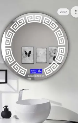 Round LED Wall Mirror for Bathroom, Wash Basin Mirror, 3 LED Lights, 24x24 inch, Framed