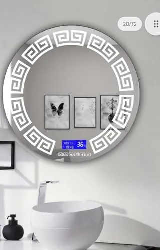 Round LED Wall Mirror for Bathroom, Wash Basin Mirror, 3 LED Lights, 24x24 inch, Framed