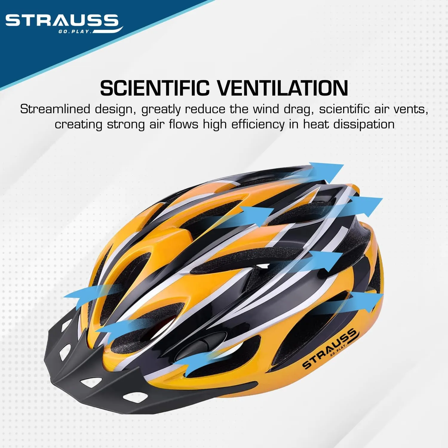 Strauss Adjustable Cycling & Skating Helmet with Detachable Visor & Safety Light | Light Weight with Ventilation | Adjustable Strap, Comfortable Chin Pad | Ideal for Men, Women & Kids (Black/Yellow)