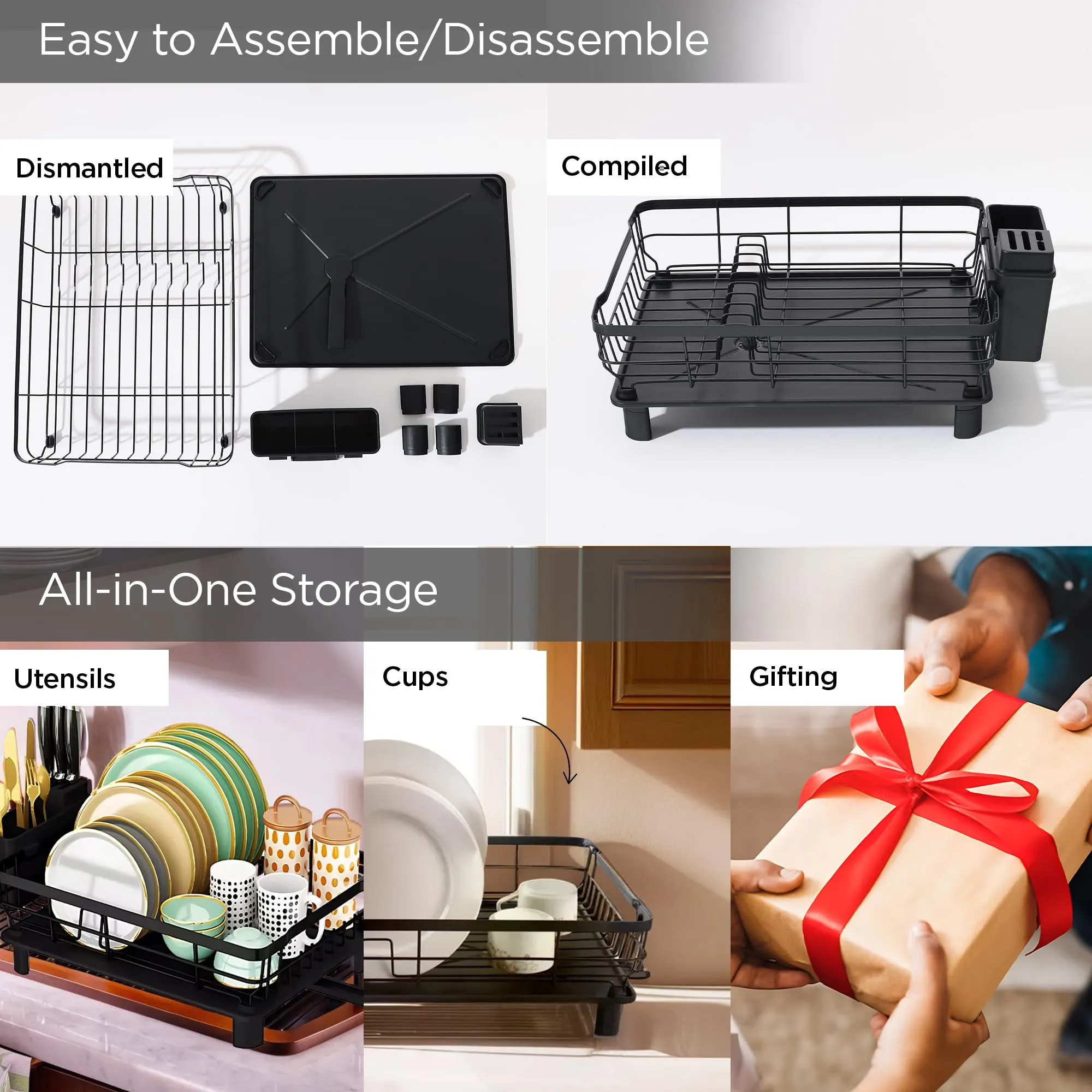 UMAI Iron Kitchen Rack with Utensils Basket Drainer | Dish Drainer Basket for Kitchen | Multipurpose Kitchen Stand | Large Capacity |Space Saving Kitchen Accessories Items | Black